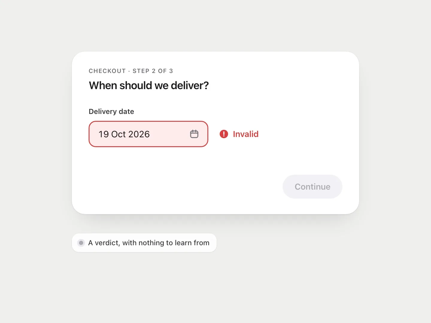 Feedback that judges: a red field with the word Invalid.
