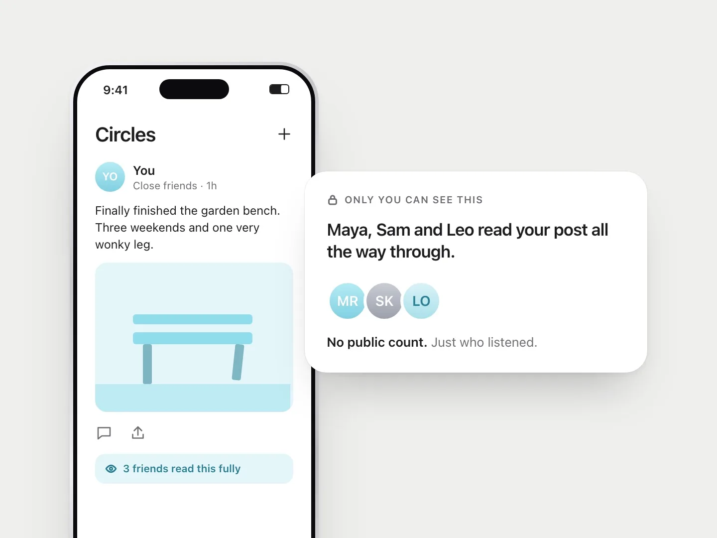 A private signal: a small note telling the poster which friends read their post fully.