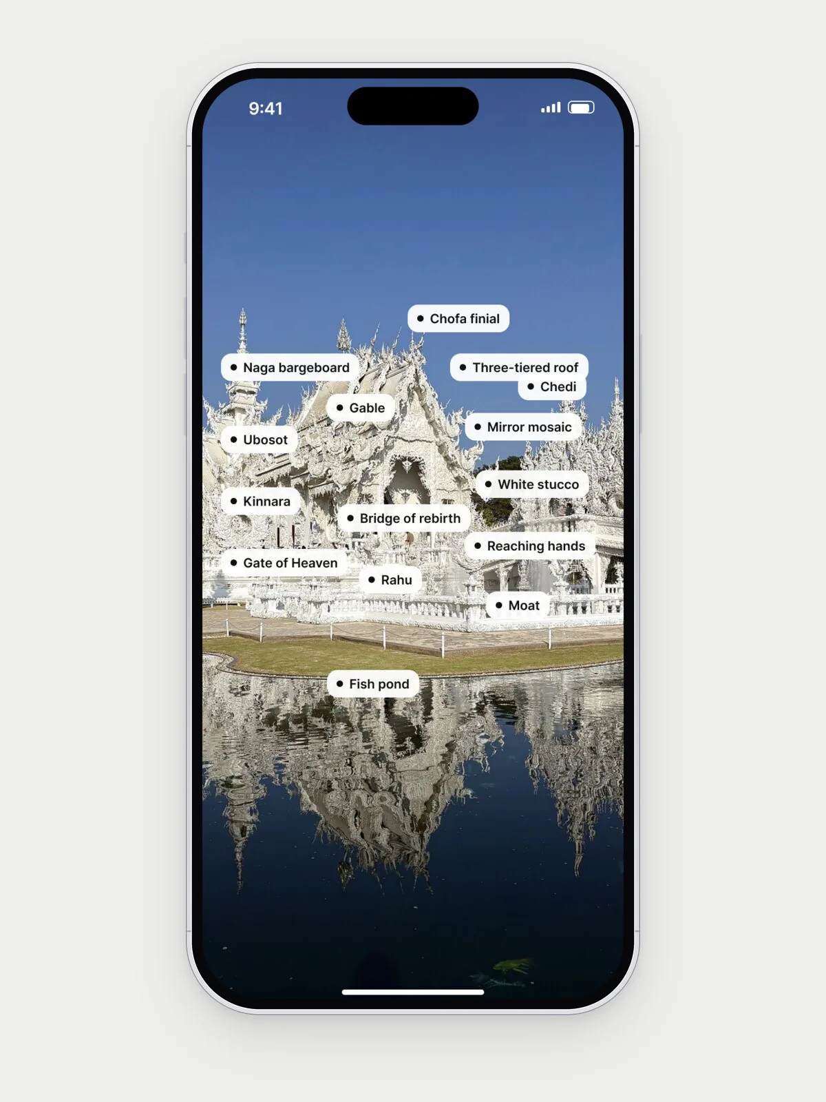 Exploration B: fifteen small labels scattered over the camera view