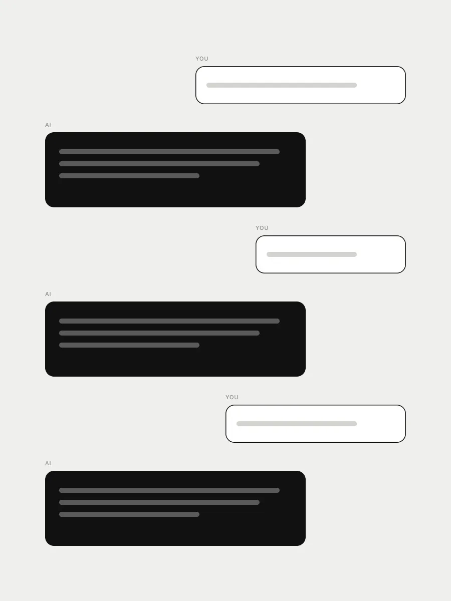Wireframe of direction A: the person and the AI trade equally heavy blocks, turn after turn